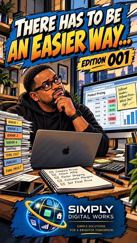 Approved Edition 001 comic cover featuring Ajali considering product costs at his desk