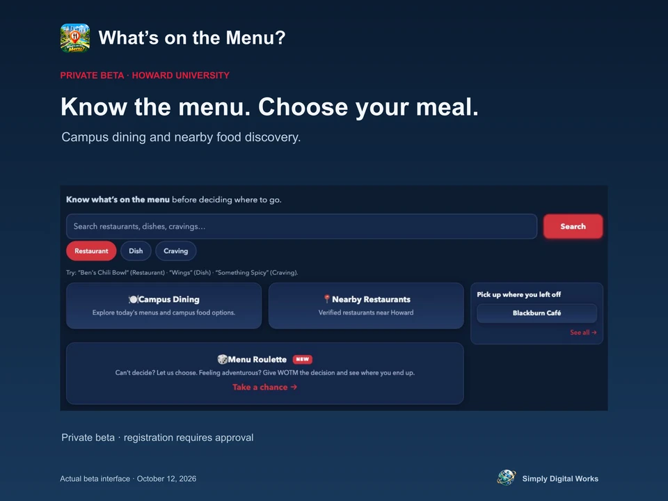 What's on the Menu? Howard Dark campus dining and dish discovery preview — Howard University private beta; access requires approval